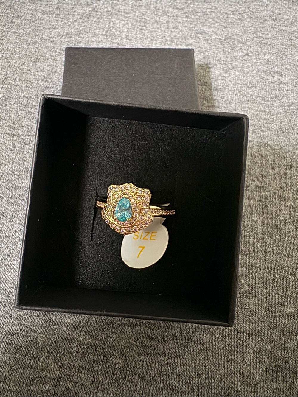 Gold-Tone Blue Teardrop Ring - Size 7